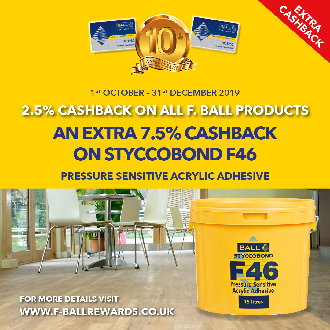 FBallUK's tweet photo. LAST MONTH TO CLAIM YOUR EXTRA CASHBACK!

We are pleased to announce that for the Oct-Dec 2019 period these products will qualify for 10% Cashback*

To claim or become a member please visit: https://t.co/dTWKoD3js2

#TeamFBalll #flooring #bigyellowbucket #subfloor https://t.co/IclyPHkwyJ