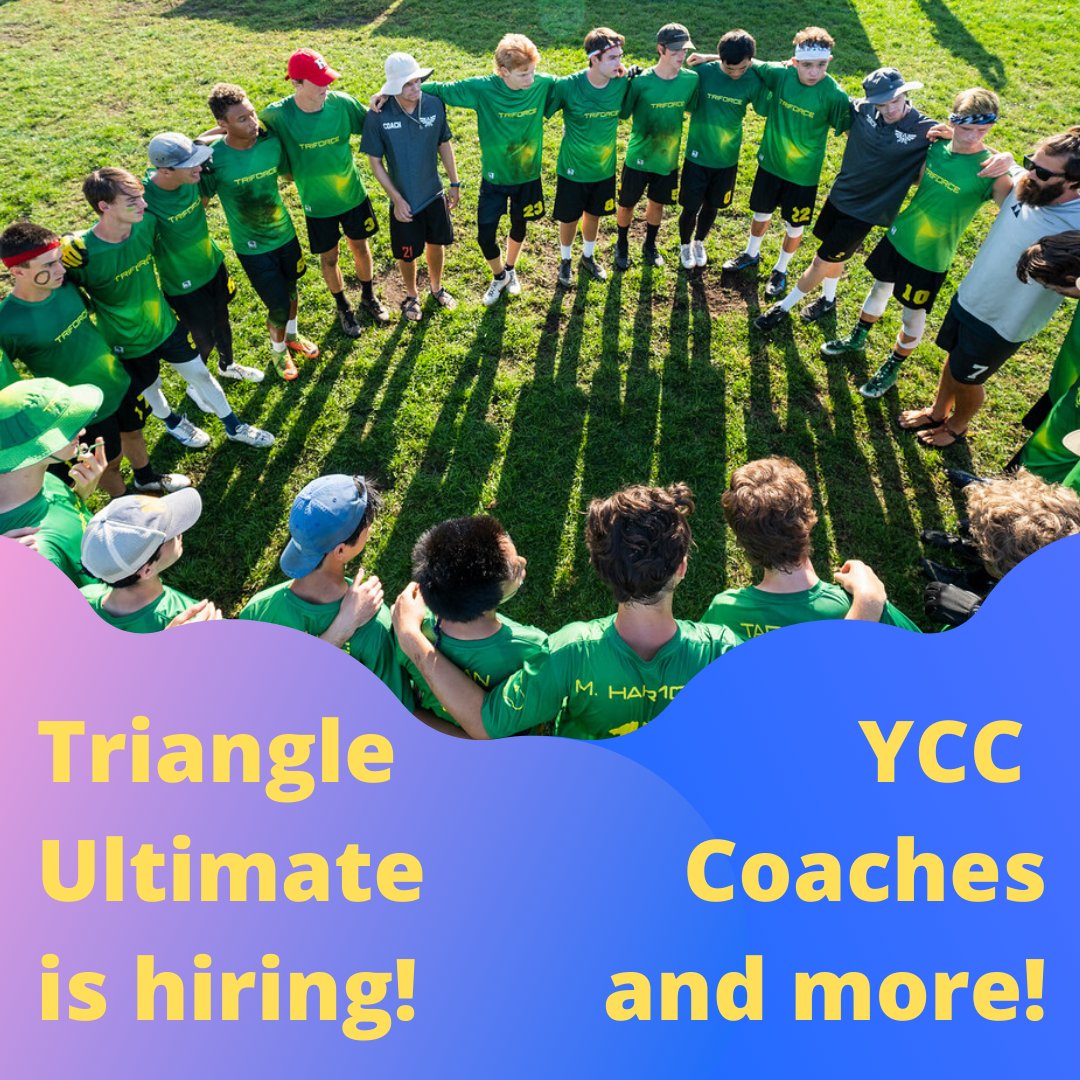 Applications are open for Triangle Ultimate YCC coaches, Summer Camp Coaches, and Community Partner Coaches - all paid positions. Interested? Check it out here:
ow.ly/Rjuu50xvqN3