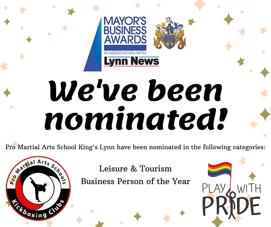 PMASKingsLynn's tweet photo. We're pleased to announce that PMAS King's Lynn has been nominated for the Mayor's Business Awards, in Association with @TheLynnNews
Two categories:
🌟 Leisure &amp; Tourism
🌟 Business Person of the Year
#mayorsbizawards #kingslynn #kickboxing #martialarts #getfit #playwithpride https://t.co/mJlPZ5oIMD