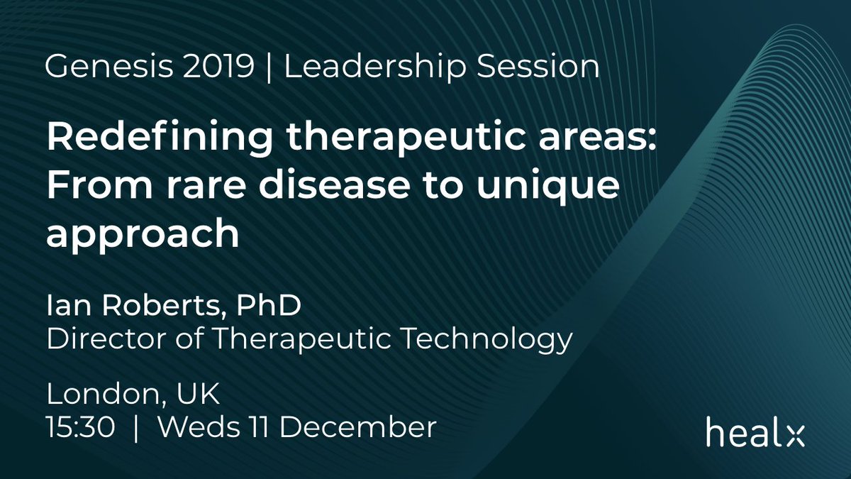 Healx (@healx) on Twitter photo T-1 hour until Ian Roberts, Director of Therapeutic Technology, takes to the #Genesis19 stage to discuss #drugrepurposing for #rarediseases and personalised medicine.
He joins speakers from <a href="/IQVIA_UK/">IQVIA UK</a>, <a href="/GenomicsEngland/">Genomics England</a> and <a href="/EasternAHSN/">Eastern AHSN</a> for what's set to be an insightful session. T-1 hour until Ian Roberts, Director of Therapeutic Technology, takes to the #Genesis19 stage to discuss #drugrepurposing for #rarediseases and personalised medicine.
He joins speakers from <a href="/IQVIA_UK/">IQVIA UK</a>, <a href="/GenomicsEngland/">Genomics England</a> and <a href="/EasternAHSN/">Eastern AHSN</a> for what's set to be an insightful session.