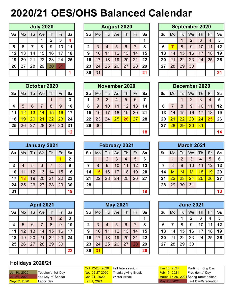 ohs calendar 2021 Lafayette Schools On Twitter 2020 21 Balanced Calendar For Oaklandhs And Oaklandacorns ohs calendar 2021