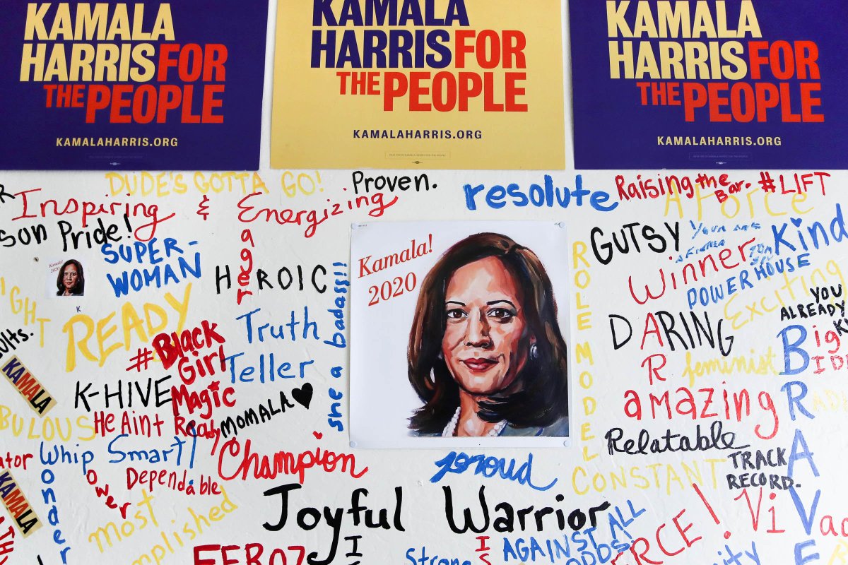 ourboatingguy's tweet image. Kamala Harris' Opposing Truths 
 Photographer Justin Sullivan's snapshot of the California senator's campaign office questions her ultimate message. 
 tz2d.me/?c=BjC