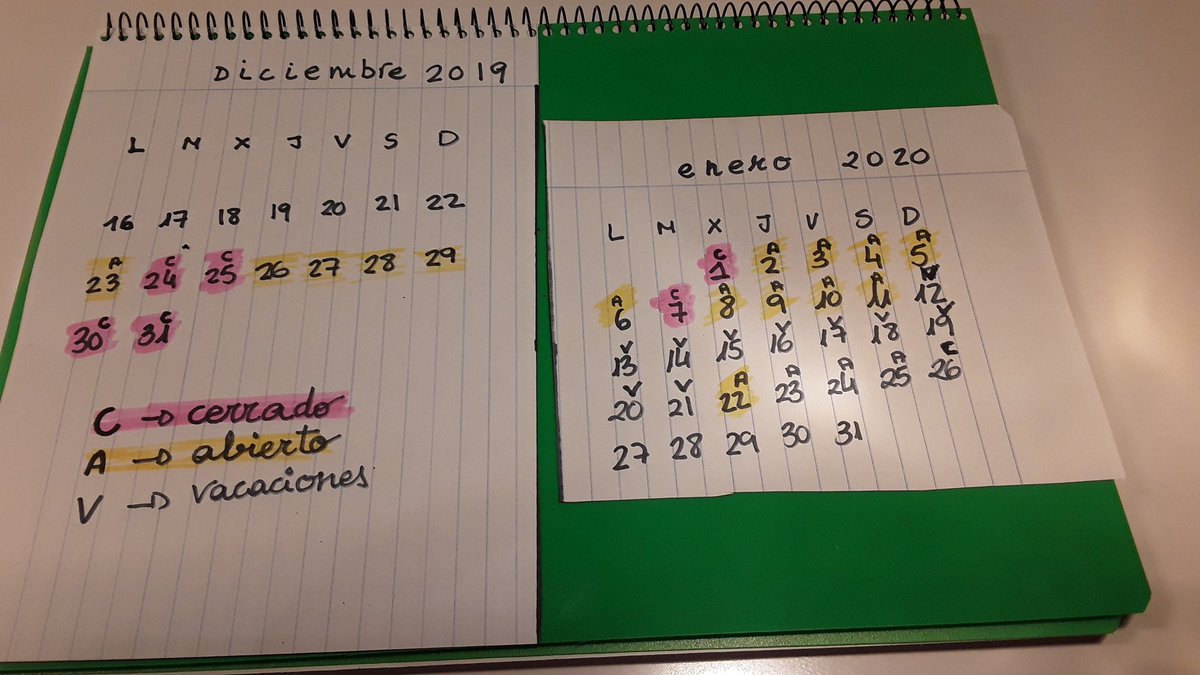 Aquí tenéis nuestros horario de diciembre y enero