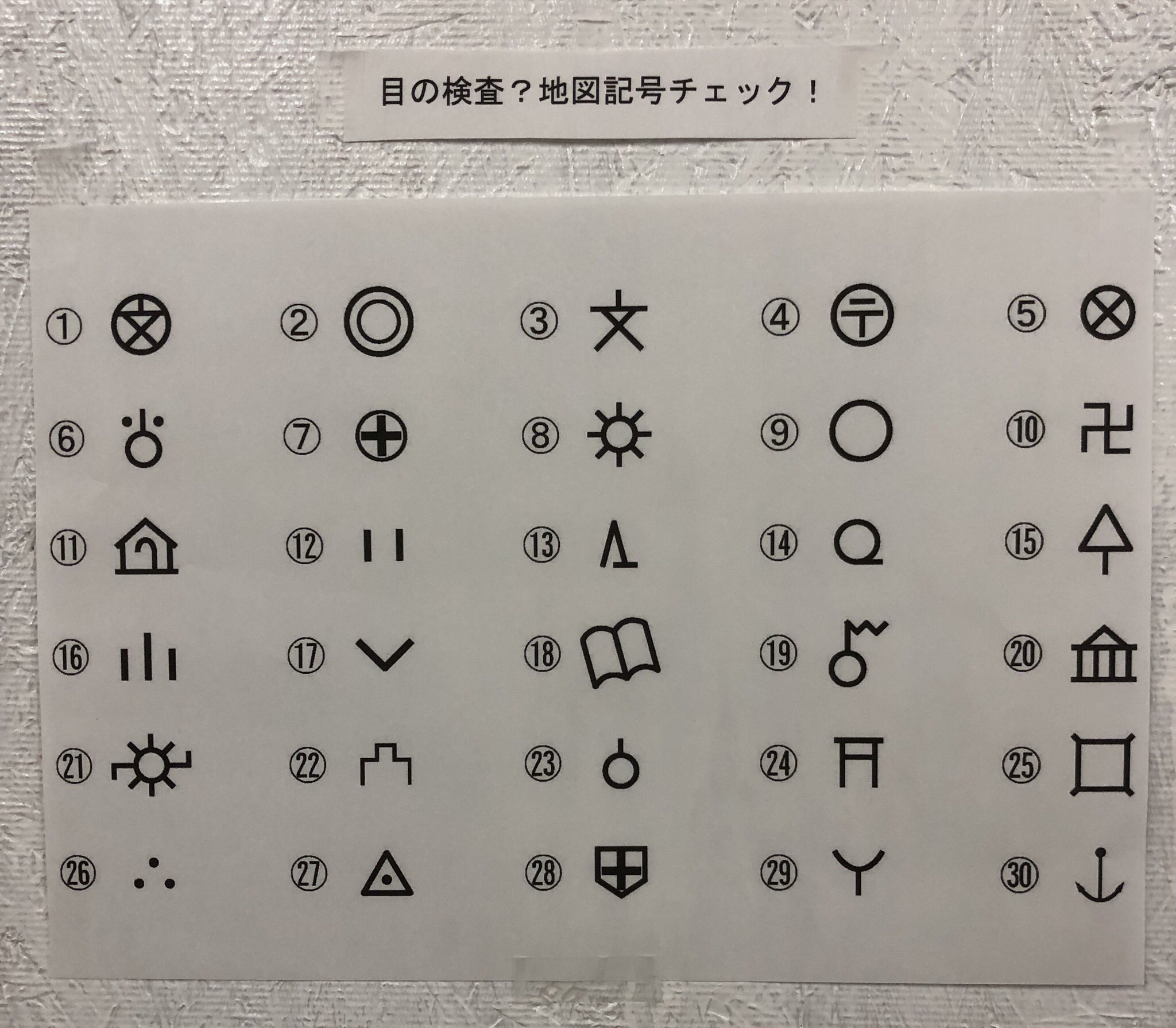 تويتر Shin学び塾 على تويتر 地図記号って 意外とパッと出てこないので検査表を塾に貼っておきました レア気味なものもまぜておきました 地図記号 T Co 1cxuret4tp