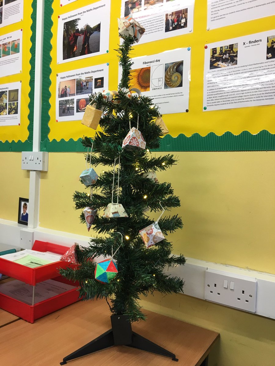 ChaseMaths's tweet photo. #CGSY7 students have created polyhedral decorations for the #CGSMaths Christmas tree. Merry Christmas from the Maths Department! https://t.co/G19J5sHxlc