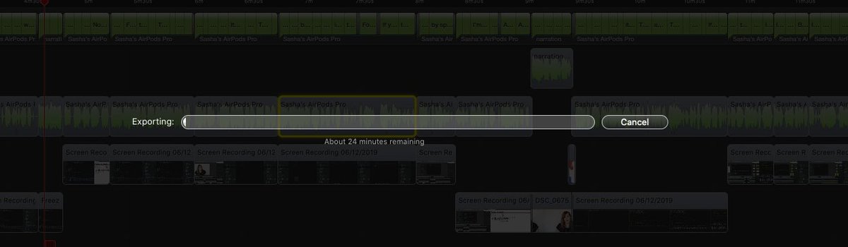 Screenshot of a video export, 24 minutes remaining