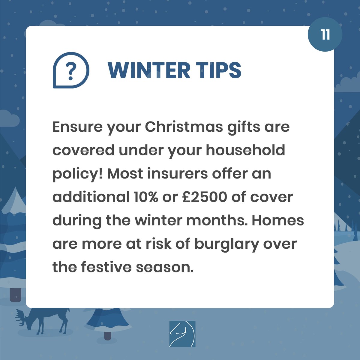 12 Days of Christmas: Day 11 (Home Insurance Edition)

Keep an eye out every day at 12pm for our daily tip!
#Home #Insurance #Winter #Christmas #Tips