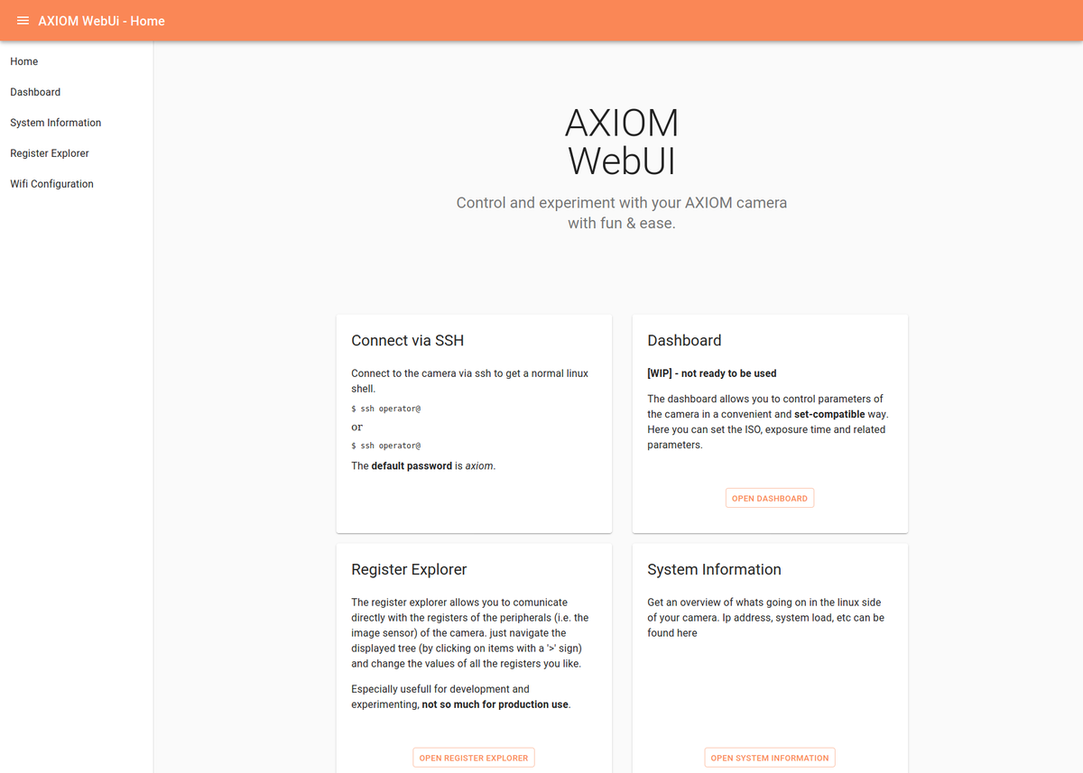 Screenshot of AXIOM nctrl webui (presently in development).

Telegram group: t.me/apertus

#openhardware #camera #programming #gsoc #opensource #microcontroller #foss #filmmaking #Linux #code
