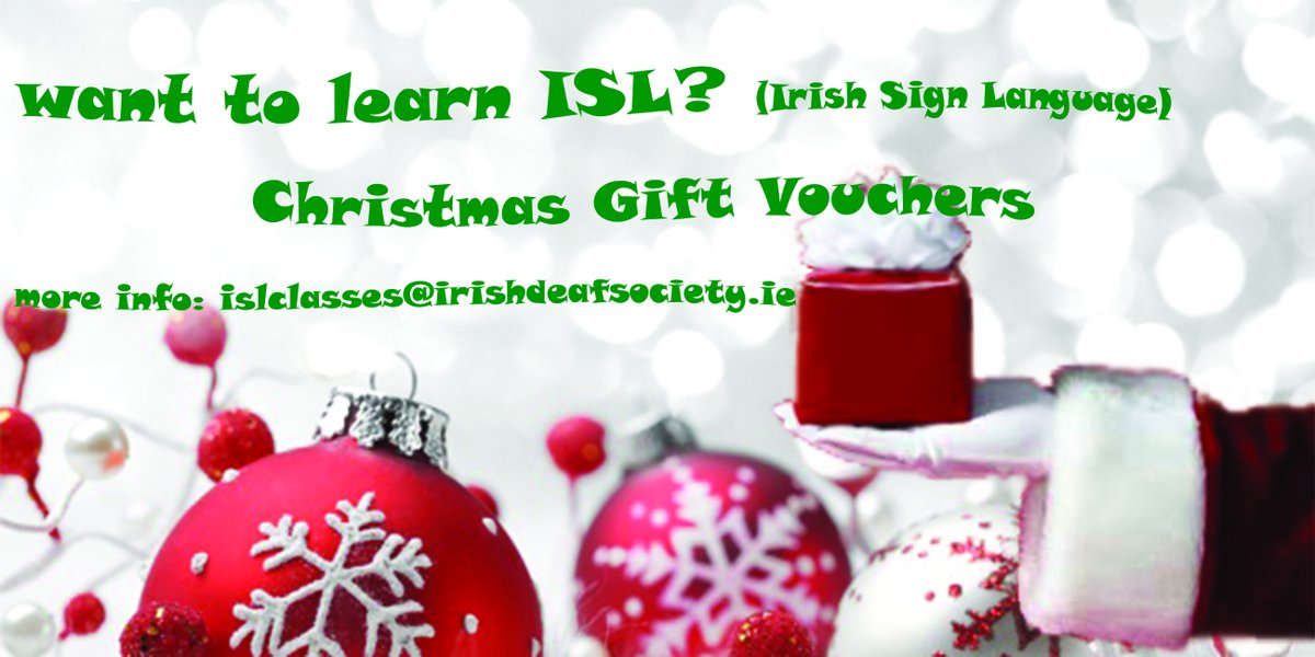 IrishDeafSoc's tweet image. Don&apos;t be stuck for Christmas presents ideas- our gift vouchers are a sure way bringing joy to your loved ones! You can contact islclasses@irishdeafsociety.ie 
Available for €25, €50, €100 and €250 (full course fee) #LearnISL #christmasgiftsideas #giftsideas
