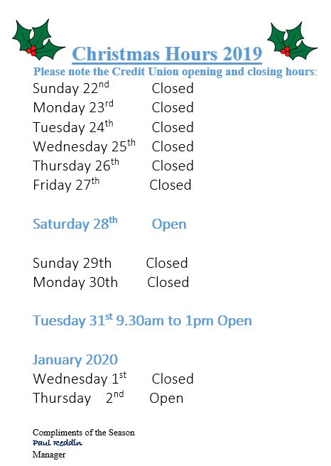 Our opening hours over the Christmas period.