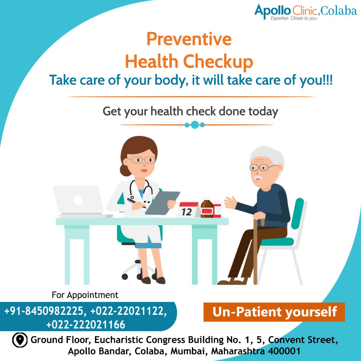 ApolloColaba's tweet photo. Take care of your body, it will take care of you!!

Get a series of consultation with most experienced doctors.

#HealthCheck #apollo #colaba  #healthcare #health #healthcheckup #diagnostic #doctorconsultation #narimanpoint #marinedrive #colaba #churchgate #pathology #bloodtest https://t.co/nQJ28nB0PM