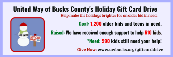 **Urgent! Bucks County kids need your help! ??Right now, we can only
serve 610 of the kids on our #HolidayGiftCardDrive
wait list. That leaves 590 kids left waiting ? some will not get any gifts this year. You can help by supporting our Gift Card Drive. conta.cc/2E259lL