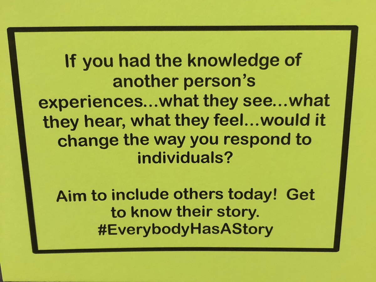 Every @deerlakessd middle schooler will begin their day with a reminder of yesterday’s assembly. 
“Aim to include others today. Get to know their story.”
#EverybodyHasAStory #DLProud #SharedExperiences @TrevDon