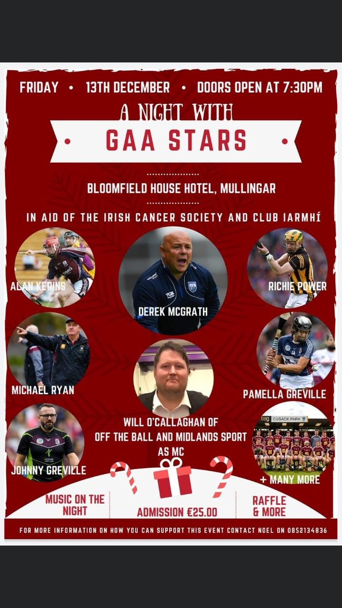 Great night in store for <a href="/westmeath_gaa/">Westmeath GAA</a> in conjunction with <a href="/IrishCancerSoc/">Irish Cancer Society</a> . Tickets still available 🇶🇦