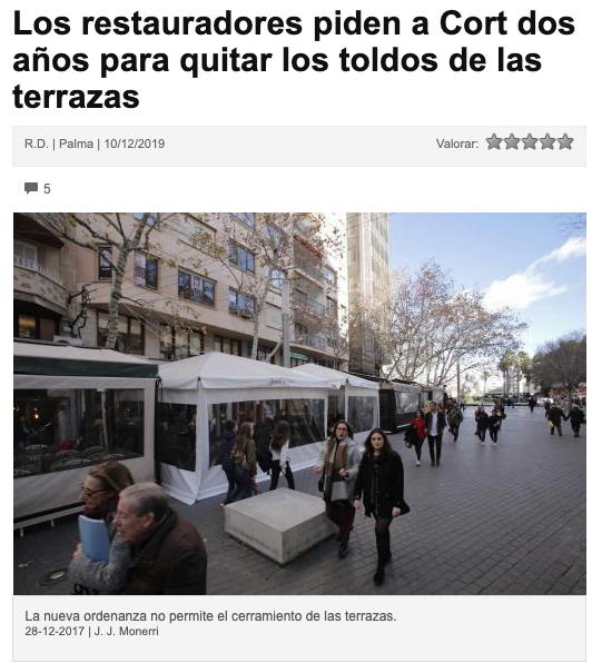 sialasterrazas's tweet photo. Restauración Mallorca CAEB ha solicitado al Ayuntamiento de Palma una prórroga de dos años para mantener los toldos de Palma. Una petición que se hace por la difícil situación económica que está sufriendo el sector. #sialasterrazasdepalma https://t.co/opwMSH3LLj