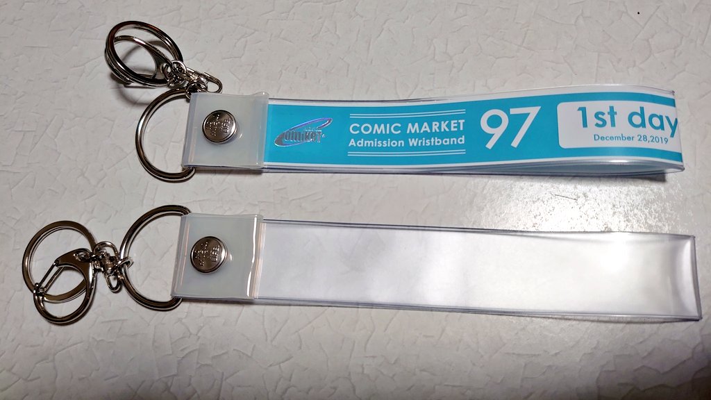 永崎遼 コミケの参加証リストバンド 汚損破損を防いで管理しやすくしたい という事で 先人の誉れ高いタワレコ銀テープキーホルダーの30cmに入れてみた これでガワコスのコスプレ参加でも安心 かな コミケ コミケ97 冬コミ コミケコスプレ
