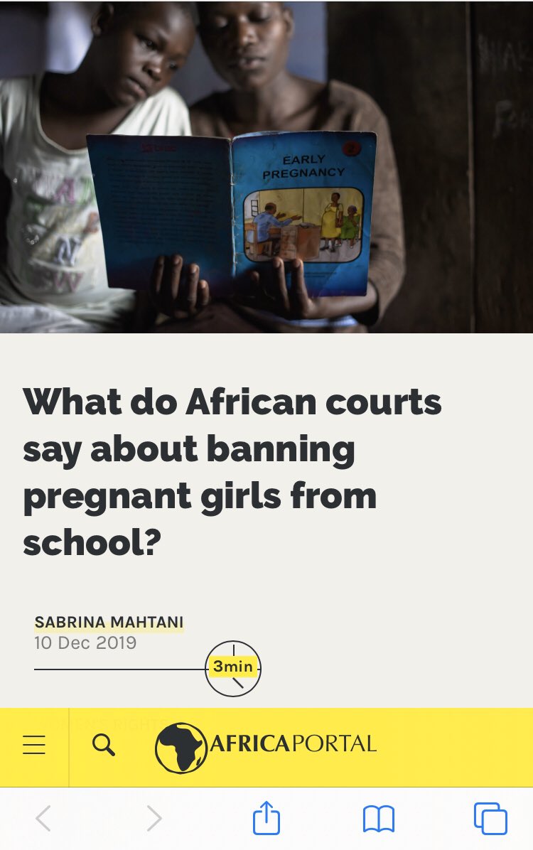 Sabrina_Mahtani's tweet photo. This week the ECOWAS Court will deliver a judgment on a case challenging #SierraLeone ‘s ban on pregnant girls from attending school. My article in @africaportal looks at what other African courts have said on this issue. https://t.co/N01jZJl7N7 #LetsGirlsLearn https://t.co/9hTyGtOsoP