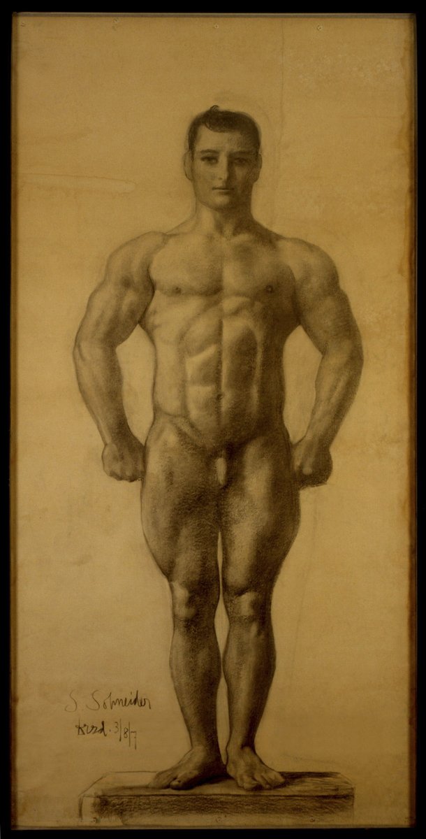 Sascha Schneider
Athlete in Basic Position
1907
Chalk on paper relined on canvas
83.85 x 42.91 in.
Collection of Hans-Gerd Röder
#bodybuilder #art #smallcock #gayart #gayillustration #hunk #vintagehunk