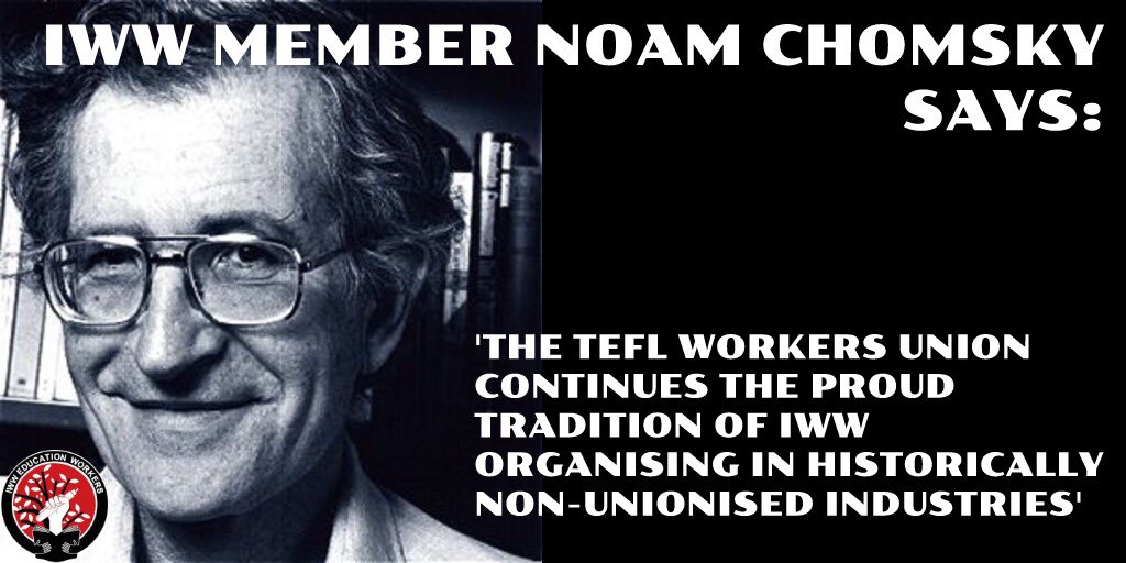 If you work in #TEFL, you know who Chomsky is. He's the father of modern linguistics and a member of the #IWW. Join the #TEFLWorkersUnion - 
#Chomsky's got your back! 
#NoamChomsky 
<a href="/noamchomskyT/">Noam Chomsky</a> 
@ChomskyDotInfo