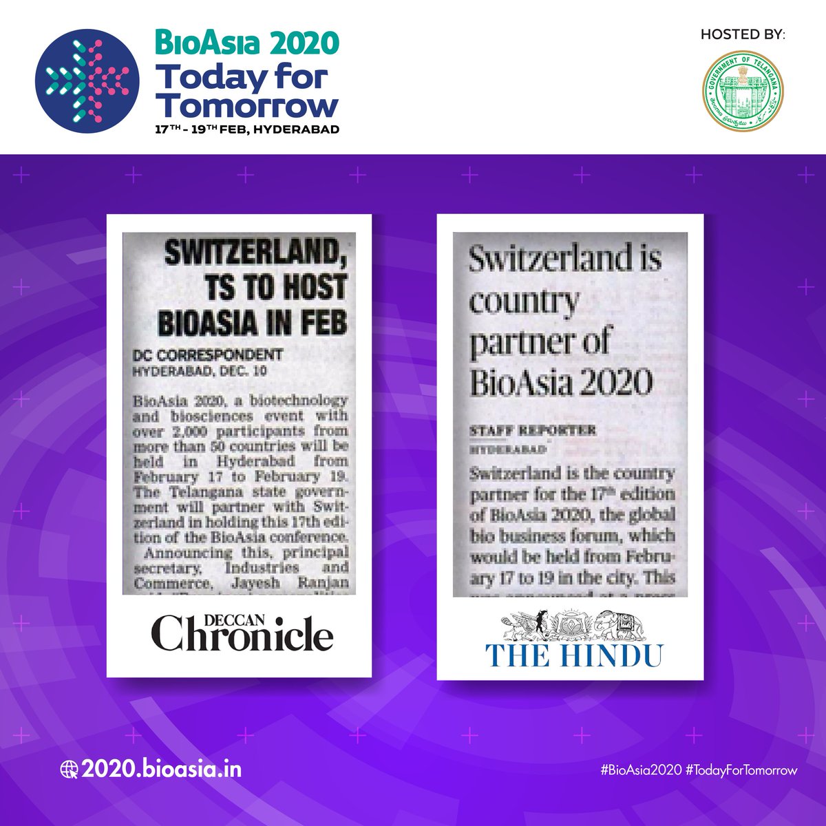BioAsiaOfficial's tweet photo. #BioAsia2020 got featured! Get ready to witness the biggest event of the new year. Register now and see you all on 17th- 19th Feb.
Registration link: https://t.co/abbmHWSNwA
#TodayForTomorrow #CountryPartners #LifeSciences #LifeSciencesTelangana #HealthTech #Convention #Pharma https://t.co/lG0DSqmd1Q