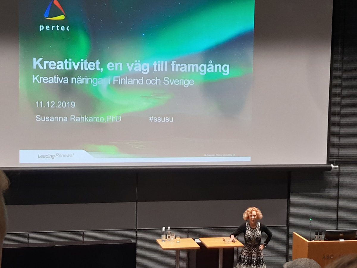 MaritaAnstead's tweet photo. För att vara kreativ måste man hela tiden vara nyfiken, ställa frågor och söka lösningar, säger Susanna Rahkamo i Fin-Sve handelskammarens seminarie  #ssusu #kreativitet #Åbo @FINSVEChamber https://t.co/gG7hLLdc4L