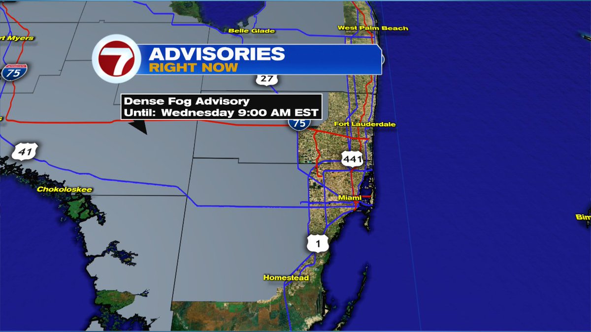 Fog Advisory was extended until 9am. <a href="/wsvn/">WSVN 7 News</a> <a href="/7weather/">7 Weather</a> #flwx