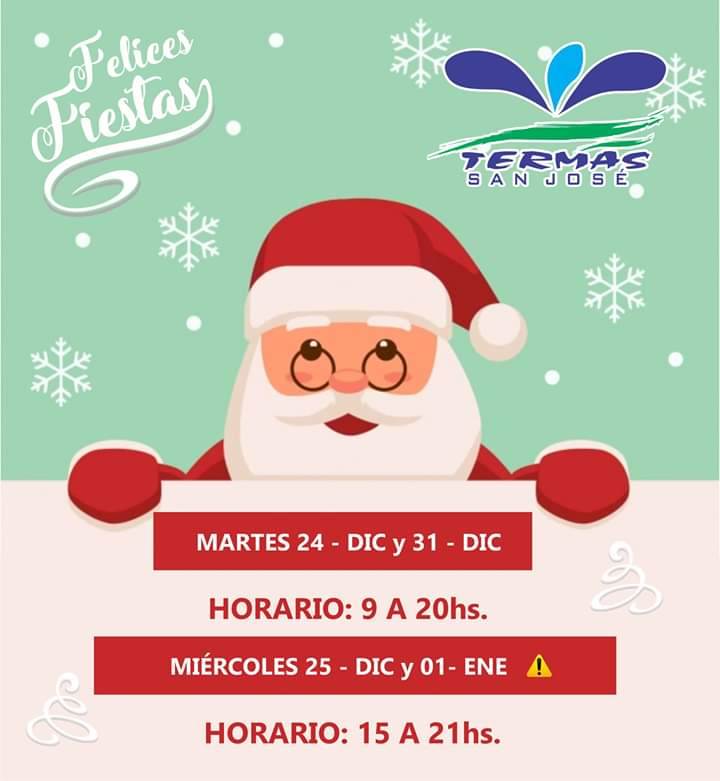 Te brindamos el horario de <a href="/termassanjose/">Termas San Jose</a> para estas #Fiestas.
#Verano2020