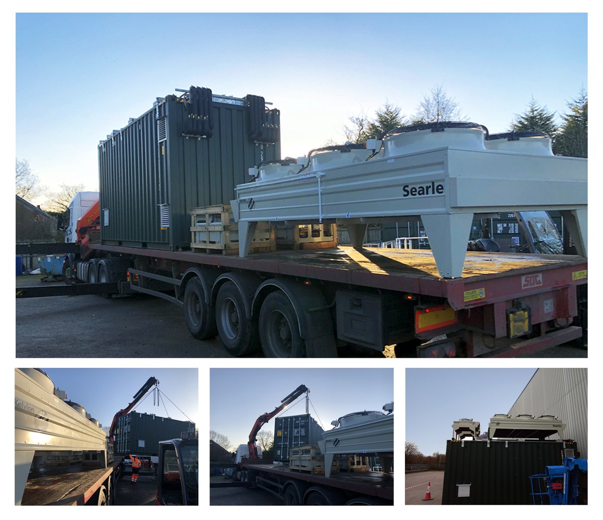 DDCooling's tweet photo. Great day yesterday as we delivered a brand new CO2 cooling system to site. The new gas cooler was lifted onto the container roof along side desuperheaters, with safety gantry to follow. For more information visit https://t.co/FaaefCmgJ9 or call us on 01772 780806 #ddcooling #co2 https://t.co/7fq994yCX3