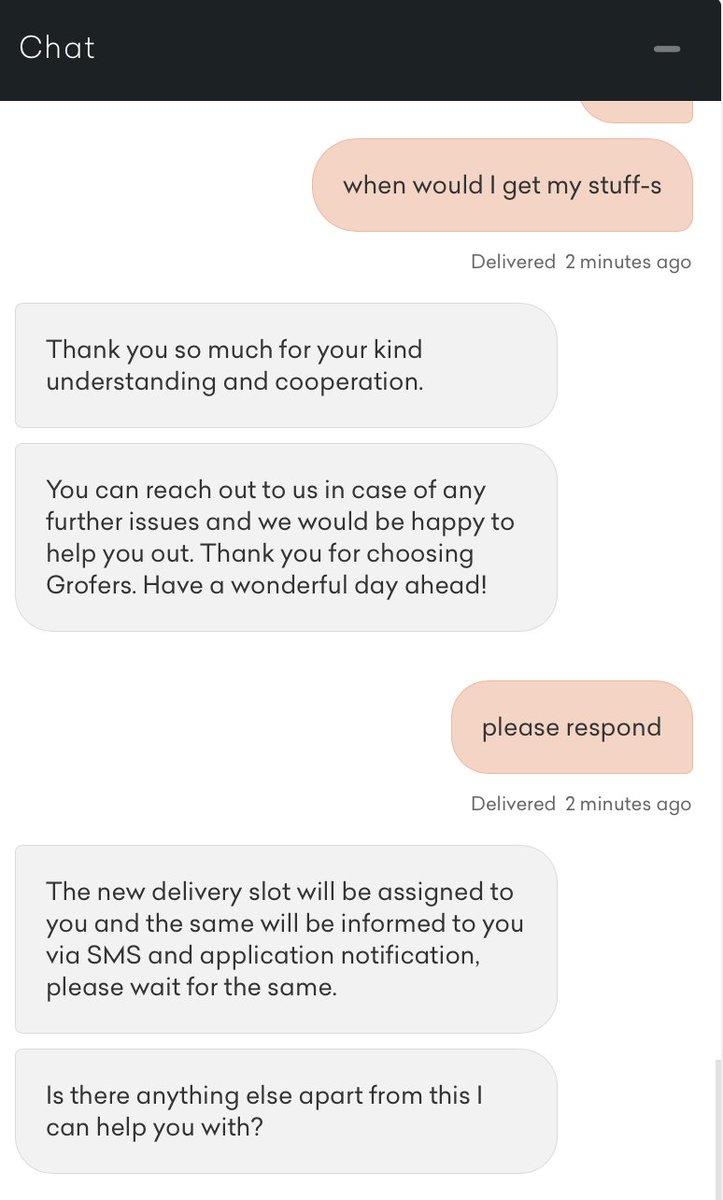 Shilpi_SV's tweet image. Had a fun time exchanging with @Grofers chat agent. #poorcustomerservice #badTech #implementation Transition off the customer to real agent from bot after a certain time. Just put a basic ML