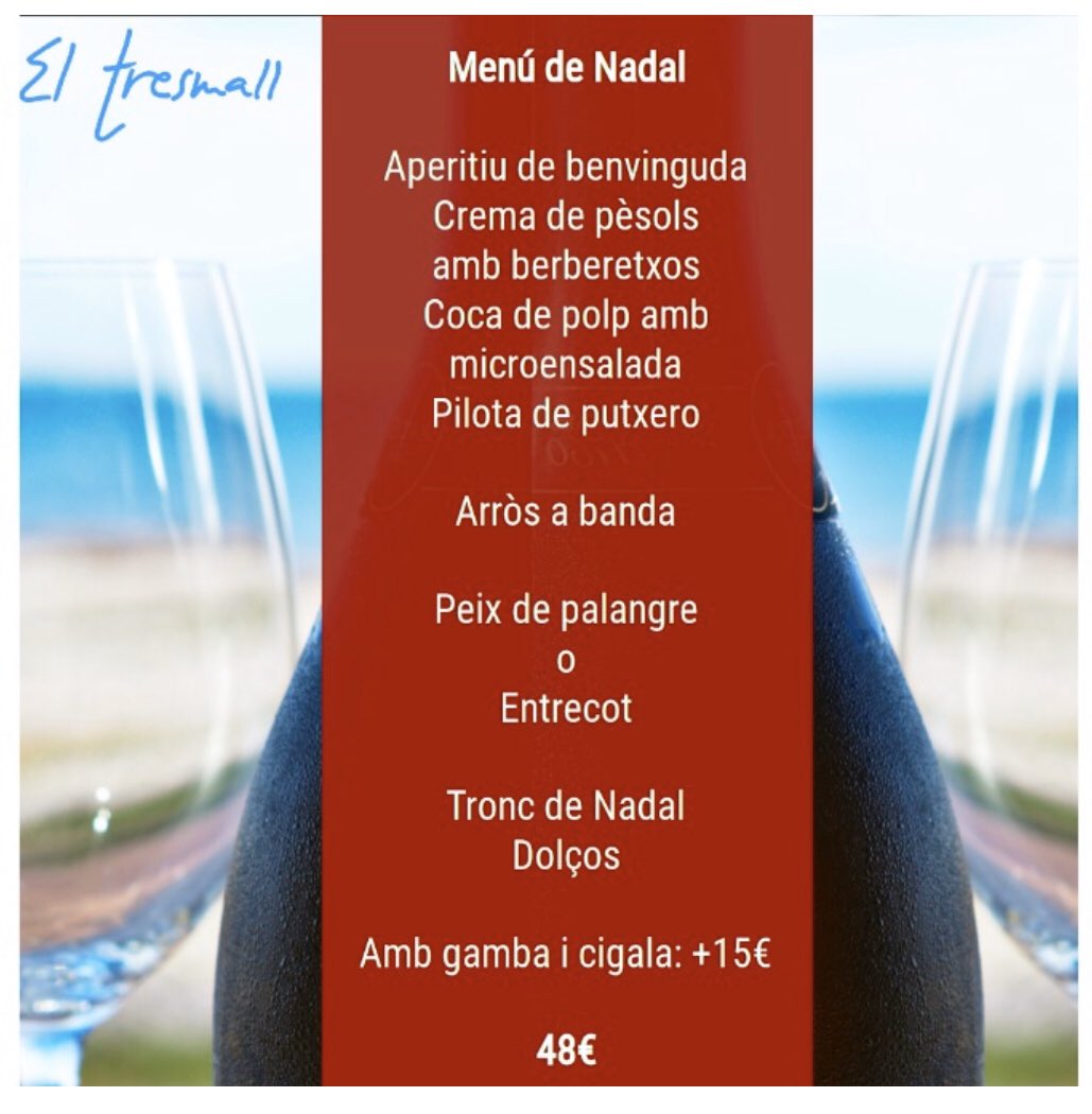 eltresmall's tweet photo. Menú per al día de Nadal
Reserva que ja queden poques taules lliures https://t.co/eTbPYqRAc6