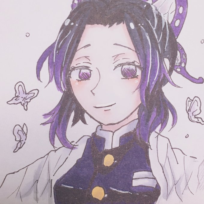 山田yさんがTwitterに投稿した胡蝶しのぶ(鬼滅の刃)のイラスト。