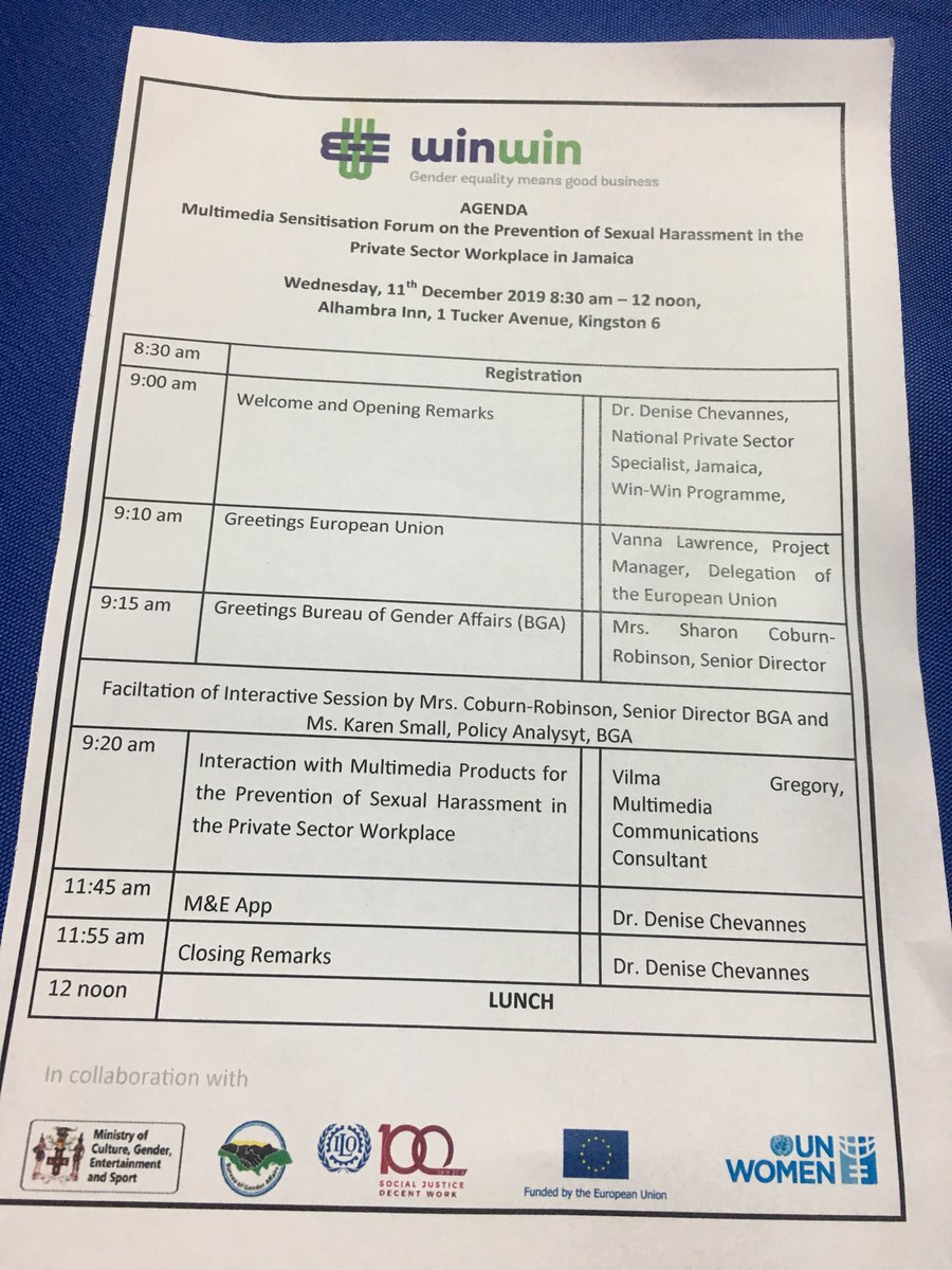 Sexual Harassment in the Private Sector Dialogue #WinWinJamaica #GenderEqualityMeansGoodBusiness #ItHappenedFiReal