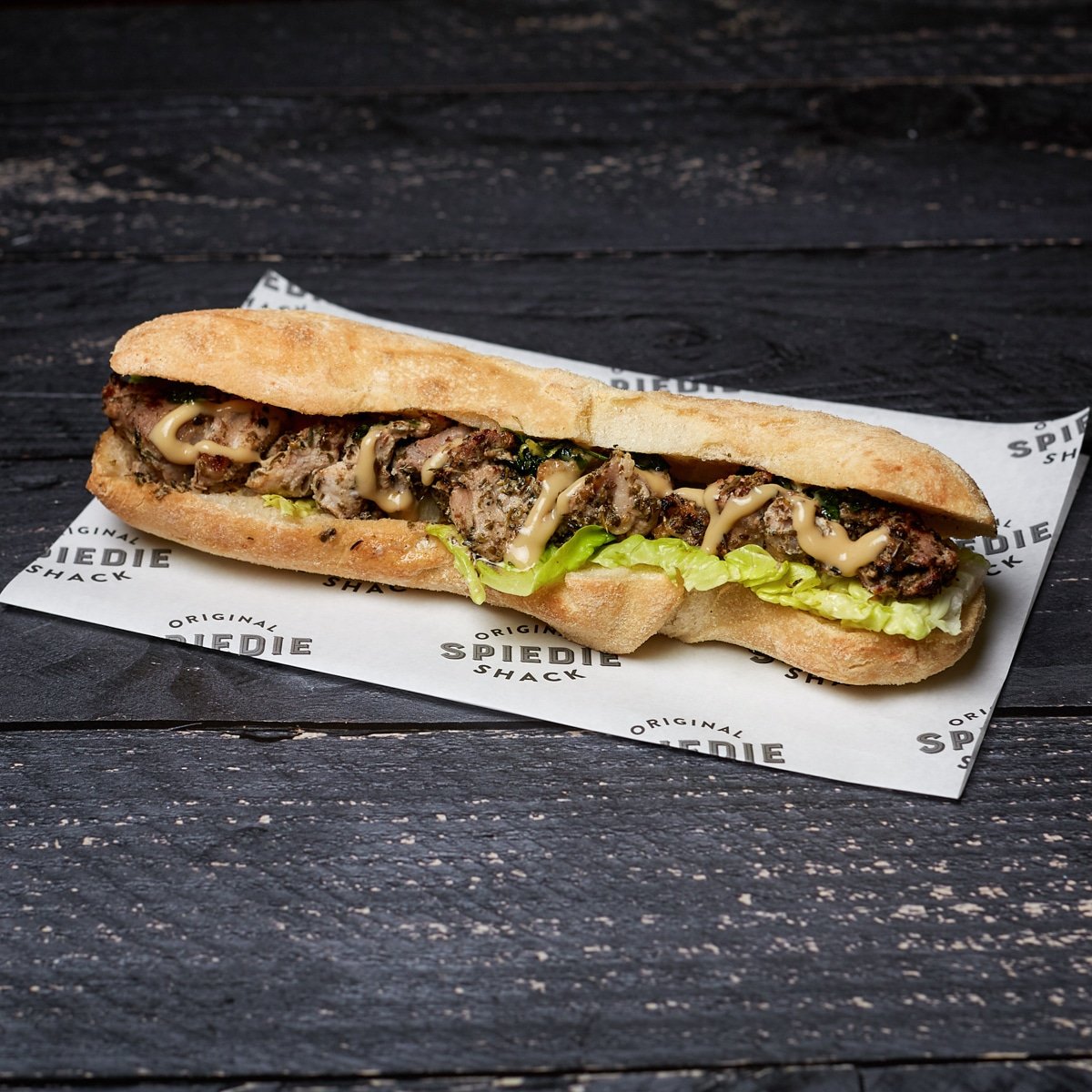 The spiedie series: Pork; marinated free-range pork grilled over hot charcoal and served in our freshly baked ciabatta sub with honey mustard dressing #spiedieshack #spiedies #charcoalgrill #freerange #pork #spiedie #ciabatta #submarinesandwich #sandwich #streetfood #startup