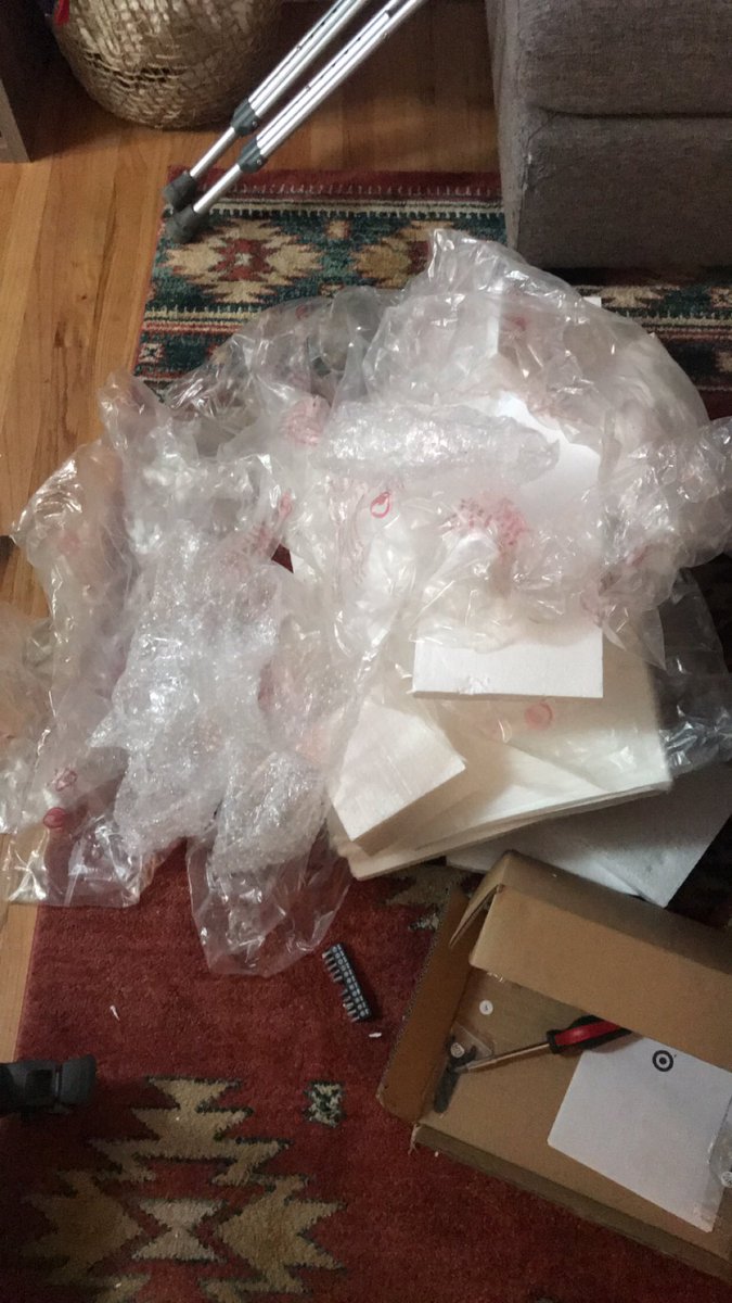 enmulv's tweet photo. @Target this is a wildly unacceptable amount of plastic + styrofoam for one piece of furniture https://t.co/uWUs2CAOri