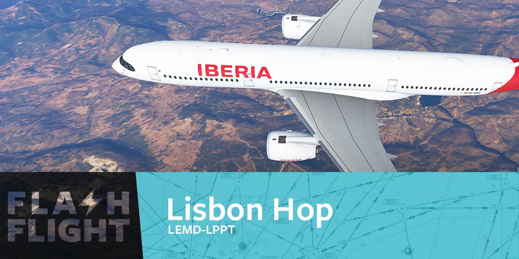 infiniteflight's tweet image. It’s time for our first 19.4 #FlashFlight. Welcome to Lisbon Hop! Join us in Iberia A359s as we fly from LEMD to LPPT on the expert server. We’ll be pushing at 2000Z, just over 30 minutes from now. For all the details, head to community.infiniteflight.com/t/flash-flight…