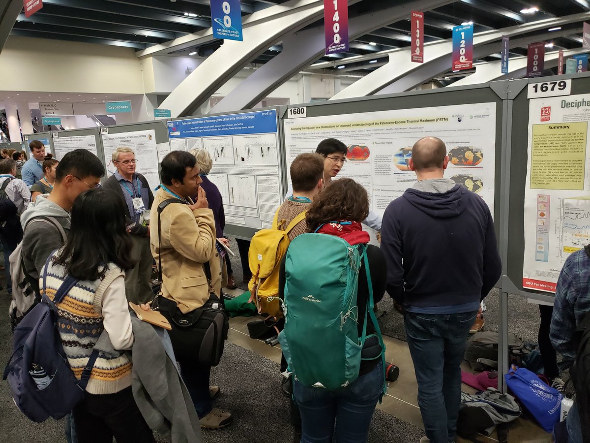 MADEGGLAB's tweet photo. Dr. Mingsong Li (postdoc working with Lee Kump at Penn State) has been getting a LOT of traffic at his poster showing his really interesting work bringing data and modeling together, with a focus on the #PETM #AGU2019 https://t.co/MAmZRF4mF8