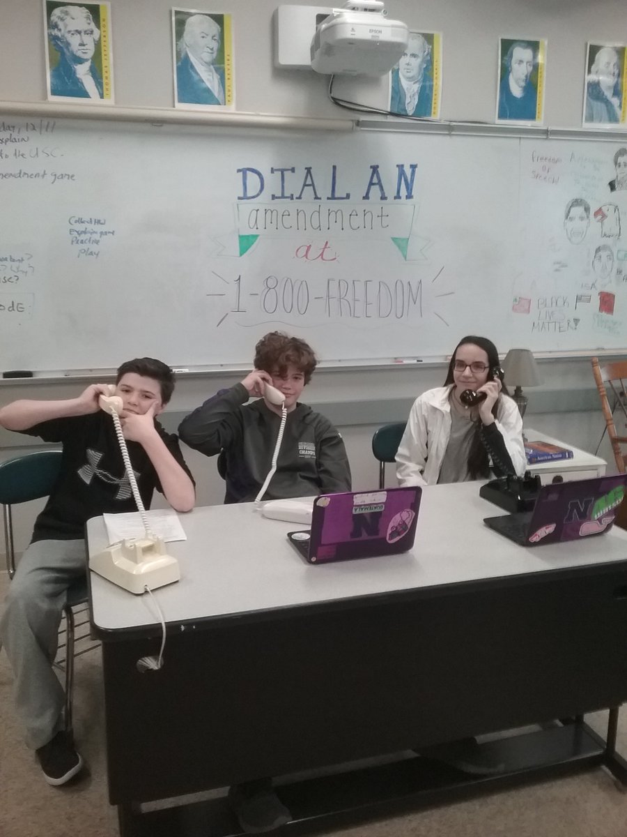 HistoryDudeTC's tweet image. What better way to review amendments to the US Constitution than with a rousing game of Dial An Amendment? #nmslancerlead #billofrightsinstitute