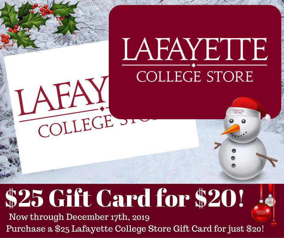 LafColStore's tweet image. Our Gift Card promotion is back for the Holidays! Buy a $25 Lafayette College Store Gift Card for just $20. Available in store, and online at: eposweb-464.sequoiars.com/ePOS?form=shar…
Buy just 1, or buy more (they're available in multiples of $25) only @LafCol