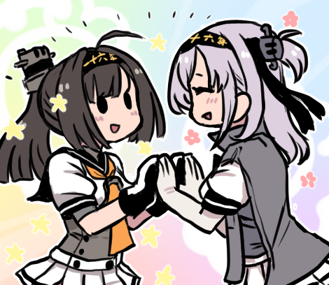 秋月(艦これ) ,涼月(艦これ) 「秋月ちゃん着任で長い長い防空駆逐艦1隻体制を脱出…! 」|てらじんのイラスト