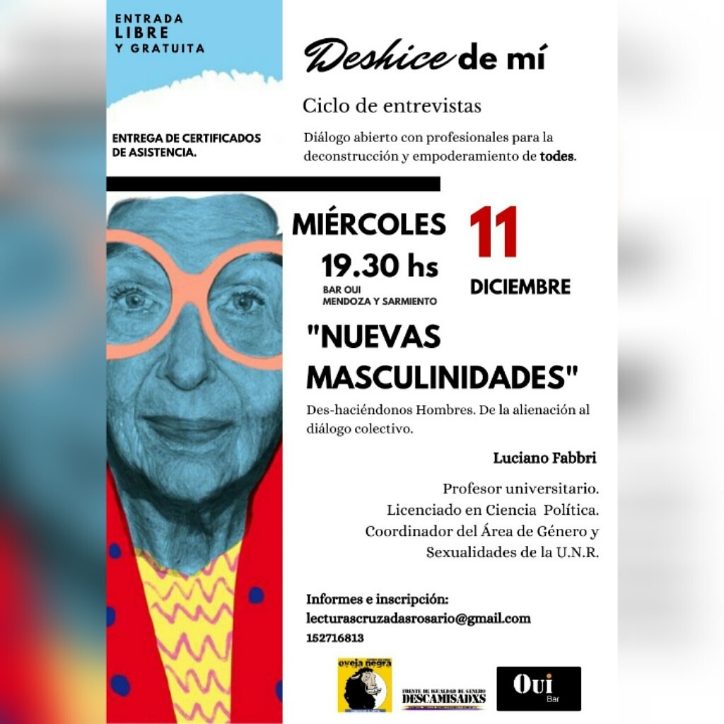 dhfiori's tweet photo. #NuevasMasculinidades 🏳️🌈 Des-haciéndonos hombres. De la alineación al diálogo colectivo con @LuchoFabbri (#AGeSex) ☑️ #HOY a las 19.30 en el Bar Oui (Mendoza y Sarmiento) https://t.co/h3DIBLLbG7