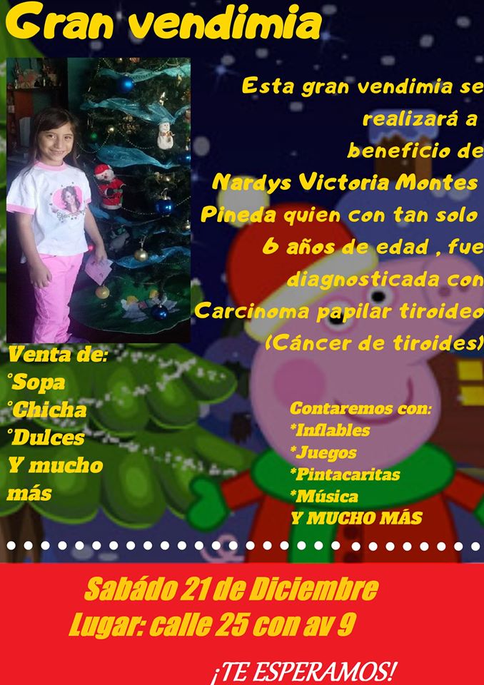 El 21/12 se realizara vendimia en sector Simón Bolívar Independencia en beneficio de Nardys Montes de 6 años estudiante de <a href="/eibadolfonavas1/">eibadolfonavascoronado</a> diagnosticada con Cáncer con el fin de recolectar fondos Ya que se necesitan para la colocación de capsula yodada