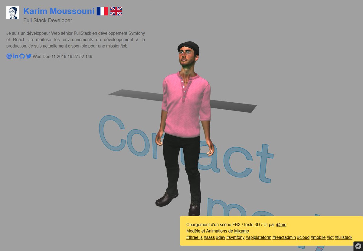 In Progress: new webgl site😀
Hope you'll like it.
#symfony #webgl #bulma #wepback #dispopourunemission ;)