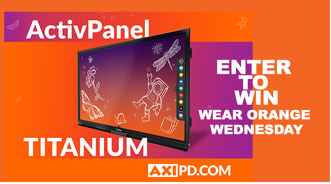 AXIEDU's tweet photo. WIN AN ACTIVPANEL TODAY ON "ORANGE WEDNESDAY" @LACUE19! GET an AXI SCRATCH OFF in every AXI session in the Empire Room or booth. WIN then WEAR your ORANGE TSHIRT, BOA, GLASSES and ENTER! 6:30pm #axiedu #Promethean #axipd #lacue19 https://t.co/c8LRPq9zZf