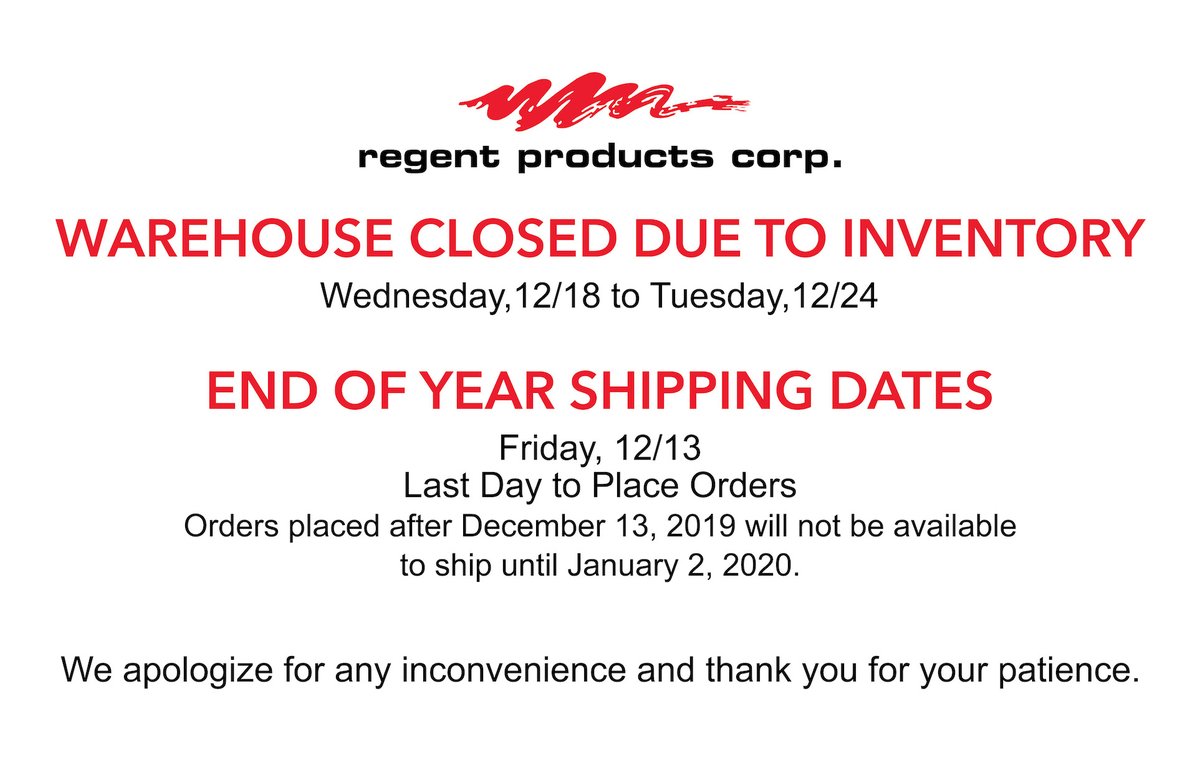 #WarehouseHours2019 #Inventory #RegentProducts