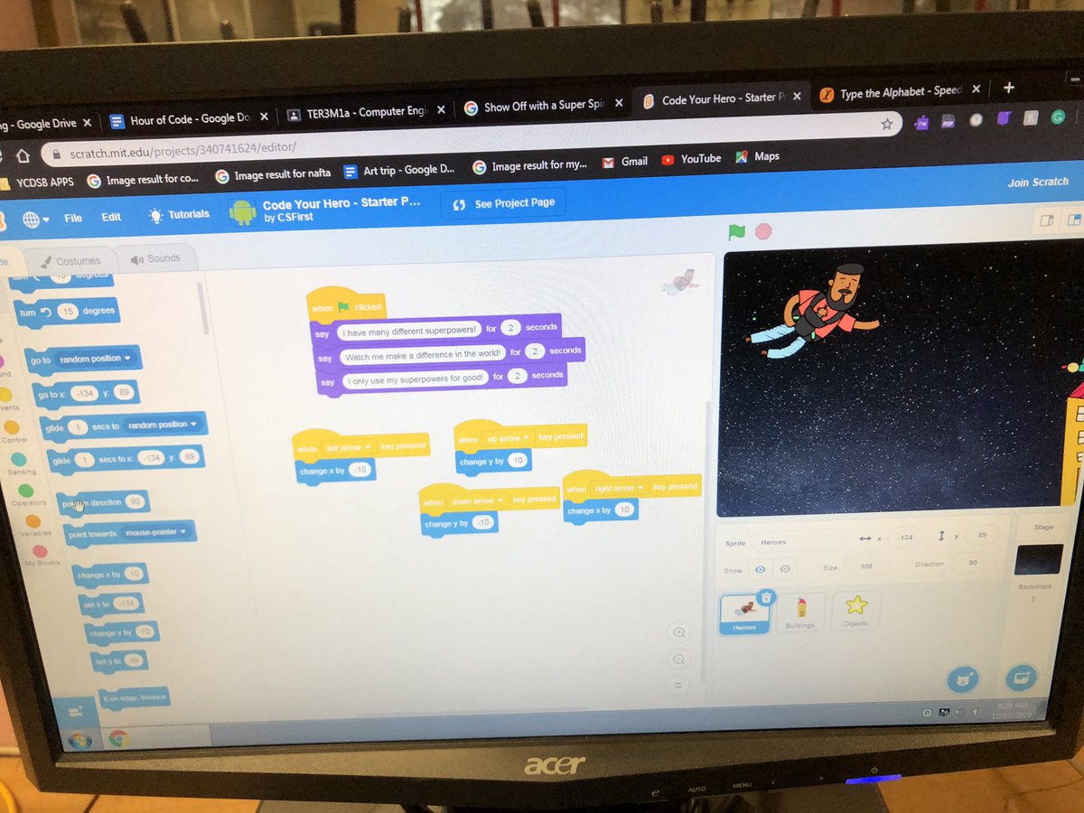 TechFmm's tweet image. Students in Ms.Calapa’s Computer Engineering class coding with CS First programming activities “Code Your Hero” and “Code Combat” in celebration of CS Ed Week. @FMMtweets @tec_fmm @fmmrobotics2019 #OntarioCodes #HourOfCode #CSFirst #CanadianLearningCode #Codeyourhero