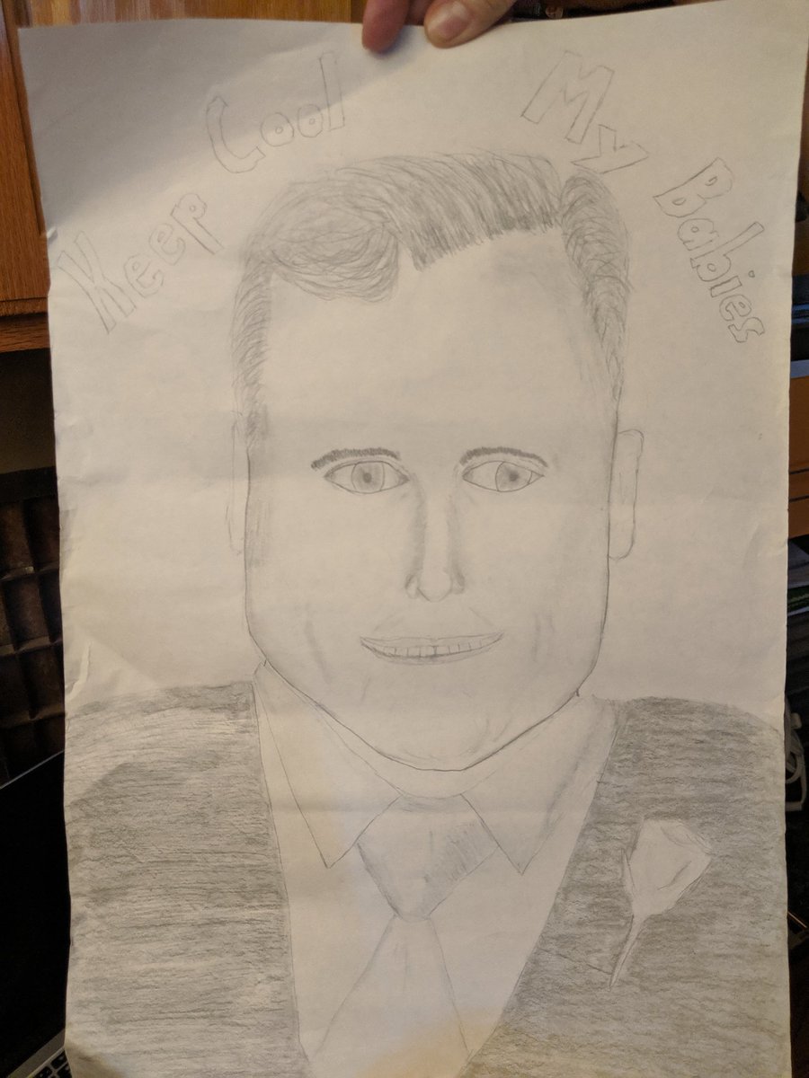 bduhame's tweet photo. Was cleaning out my parent's house this weekend and stumbled across this 15 yr. old masterpiece from HS art class. Thanks for the A, @ConanOBrien. Sorry about those eyes. #keepcoolmybabies https://t.co/1ohjUc1t1v