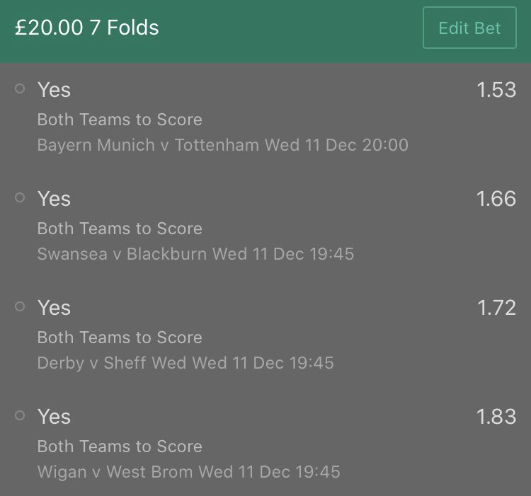 _HonestTipster's tweet photo. GOALS GOALS GOALS! ⚽️🎉

WEDNESDAY BTTS ACCA! 🚀💥

7 Games - 14 Goals - 28/1! ✅

Let’s do this! 💰💰💰

Check it out below 👇🏽

#btts #acca #bttsacca #football #goal #championsleague #efl #championship #tips #tipster #tip https://t.co/xGmuy0pOWi