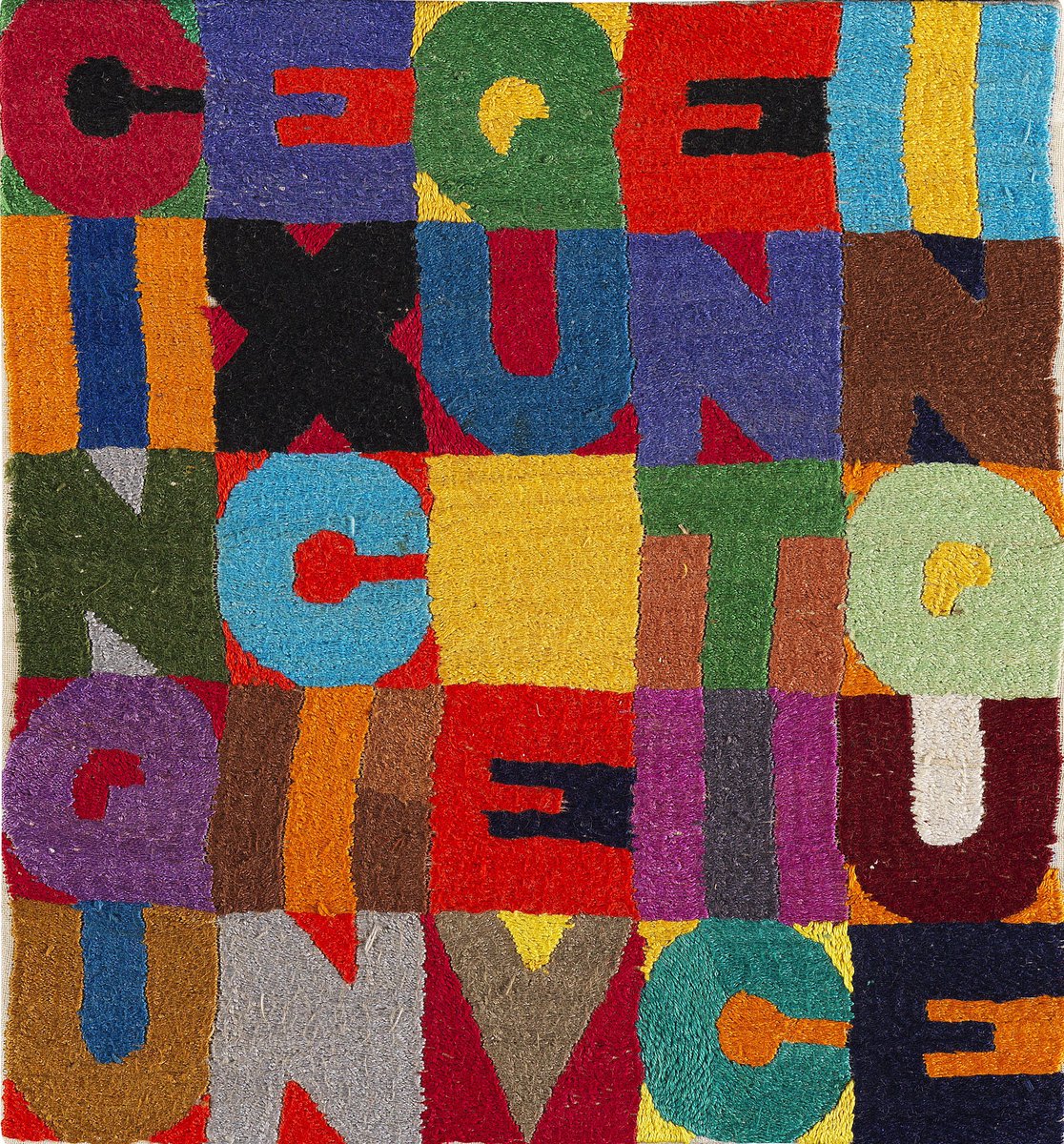 Alighiero Boetti’s embroideries are of different sizes, each divided in grids, in which he forms various sentences
Pictured Cinque per cinque venticinque (five times five twentyfive), 1989
#repettogallery #alighieroboetti #boetti #italianart #italianartist #artepovera #embroidery