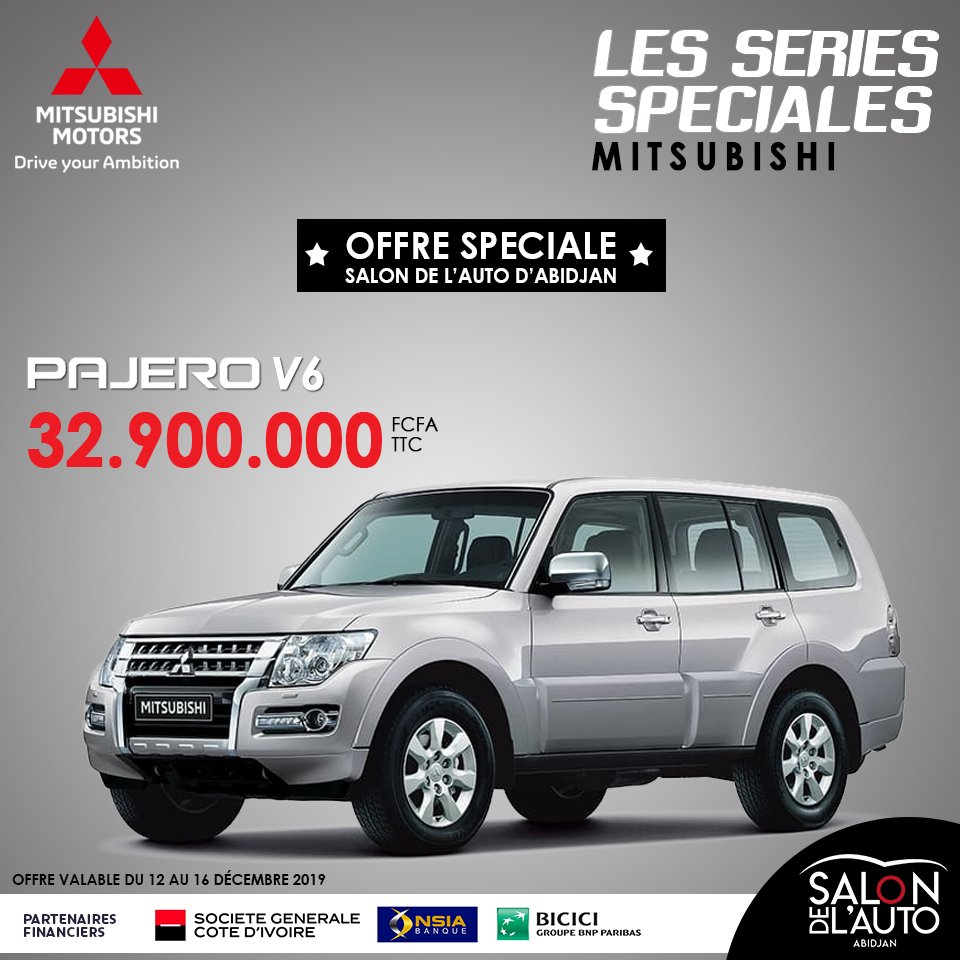 Profitez des Séries spéciales Mitsubishi lors du Salon de l'Auto d'Abidjan du 12 au 16 décembre 2019. RDV au parc des expositions (Route de l'aéroport).

#SAA2019 #SalonAutoAbj2019 #civ225 #civ #autoMoto #mitsubishi