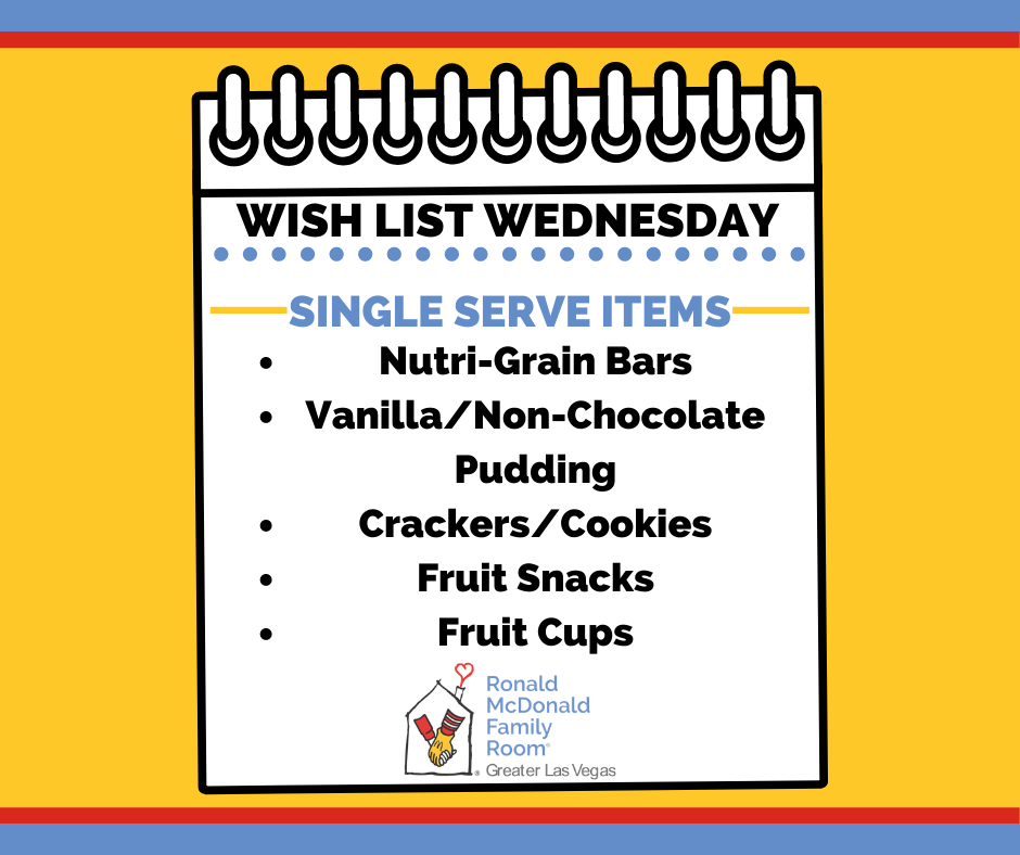 RMHCLasVegas's tweet photo. #WishlistWednesday from our Ronald McDonald Family Room® at Sunrise Children's Hospital! 🏥

If you would like to donate any items, please bring them to: Ronald McDonald House Charities LV at 2323 Potosi St., LV 89146 any day of the week between 9a-9p. 

#LasVegaslocals #Vegas https://t.co/emfuCnIVRd